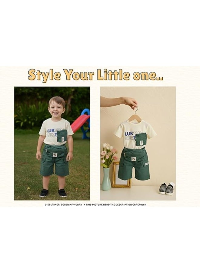 MINIIMODZ MINII MODZ Lukthis Green Set for Boys - Party Dress, Casual Dress, Kids Partywear, Boys Ethnic Sets, Diwali Dress, T-shirt and Pant Set, Picnic Wear - Image 5
